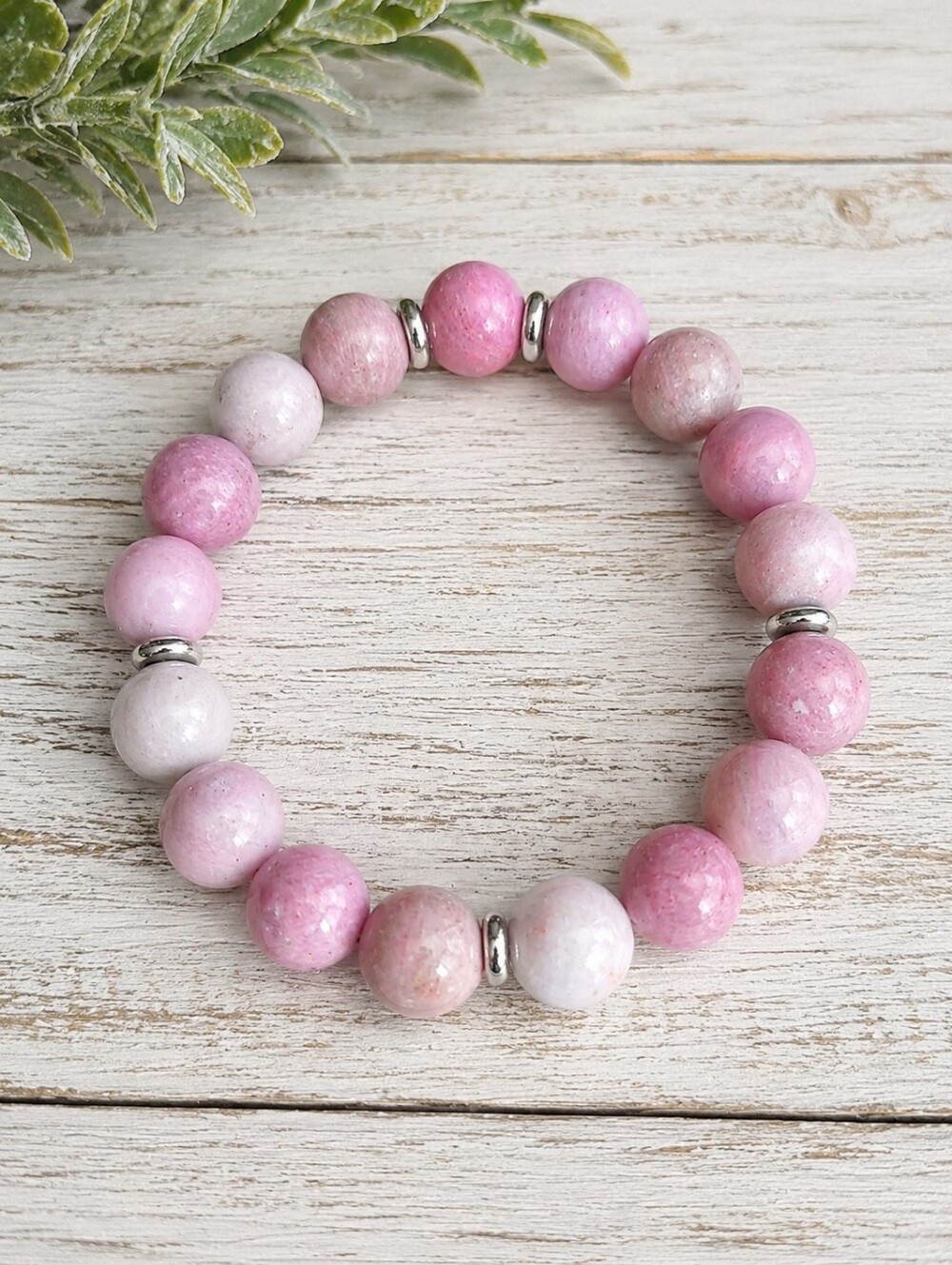 Pink Rhodonite Beaded Stretch Bracelet | Handcrafted